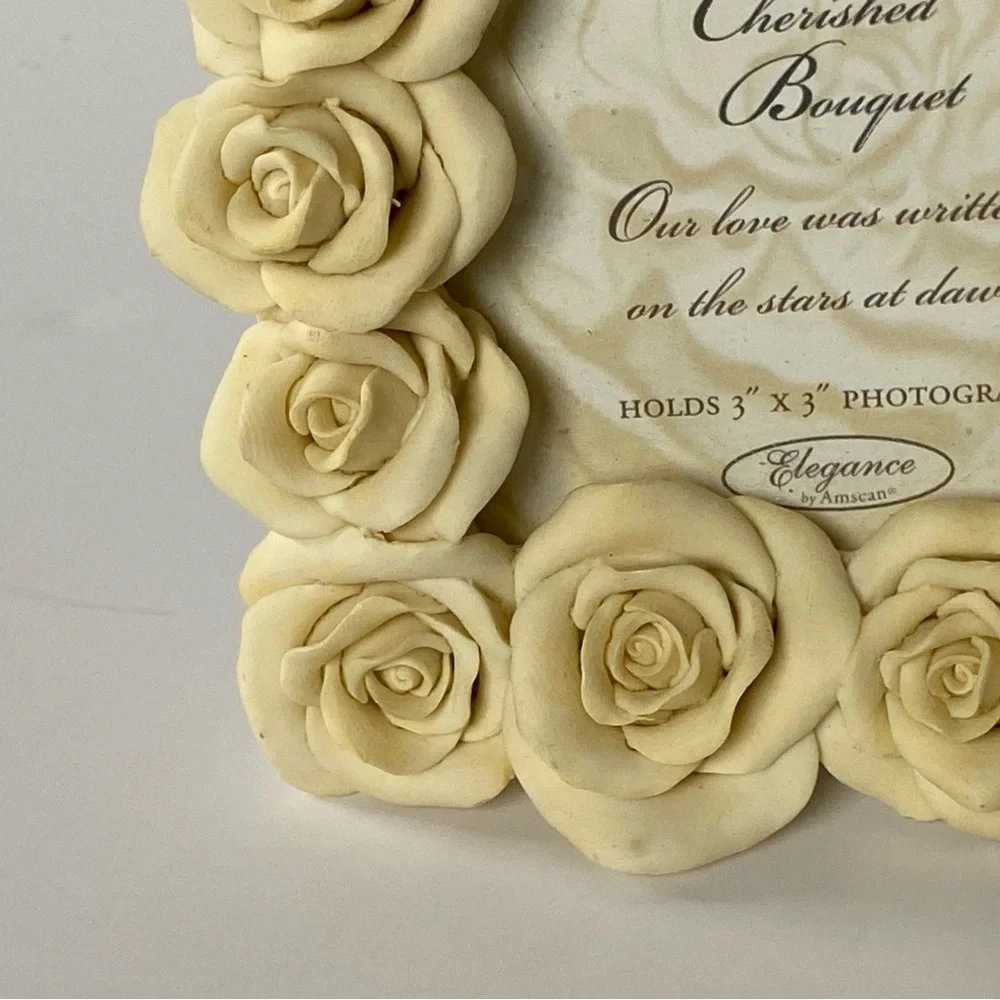 Rose Picture Frame By Cherished Bouquet Ivory Flowers Floral 3” X 3” Photo